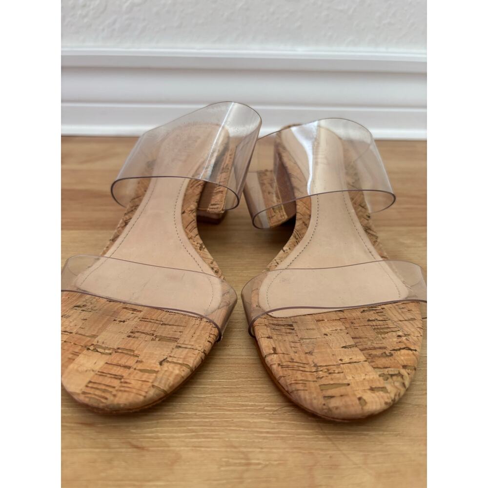 Schutz Clear Cork Shoes Victorie Sandal 9B $140 Vinyl Leather Boho Heel Slip on - Picture 8 of 10
